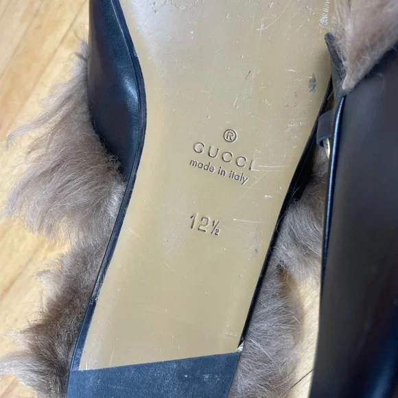 Gucci Princetown Shearling Leather Mules Size 12.5